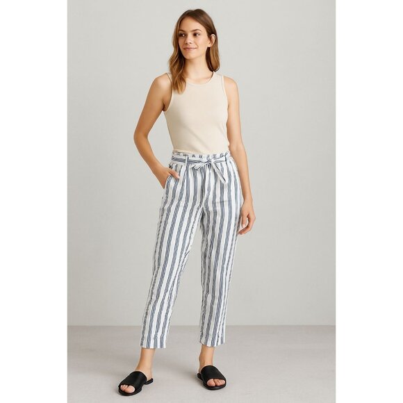 Madewell Linen Cotton Striped Paperbag Pants With Belted Waist Size S - Picture 1 of 15